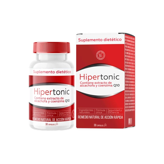 Hipertonic — frasco y caja, suplemento en cápsulas